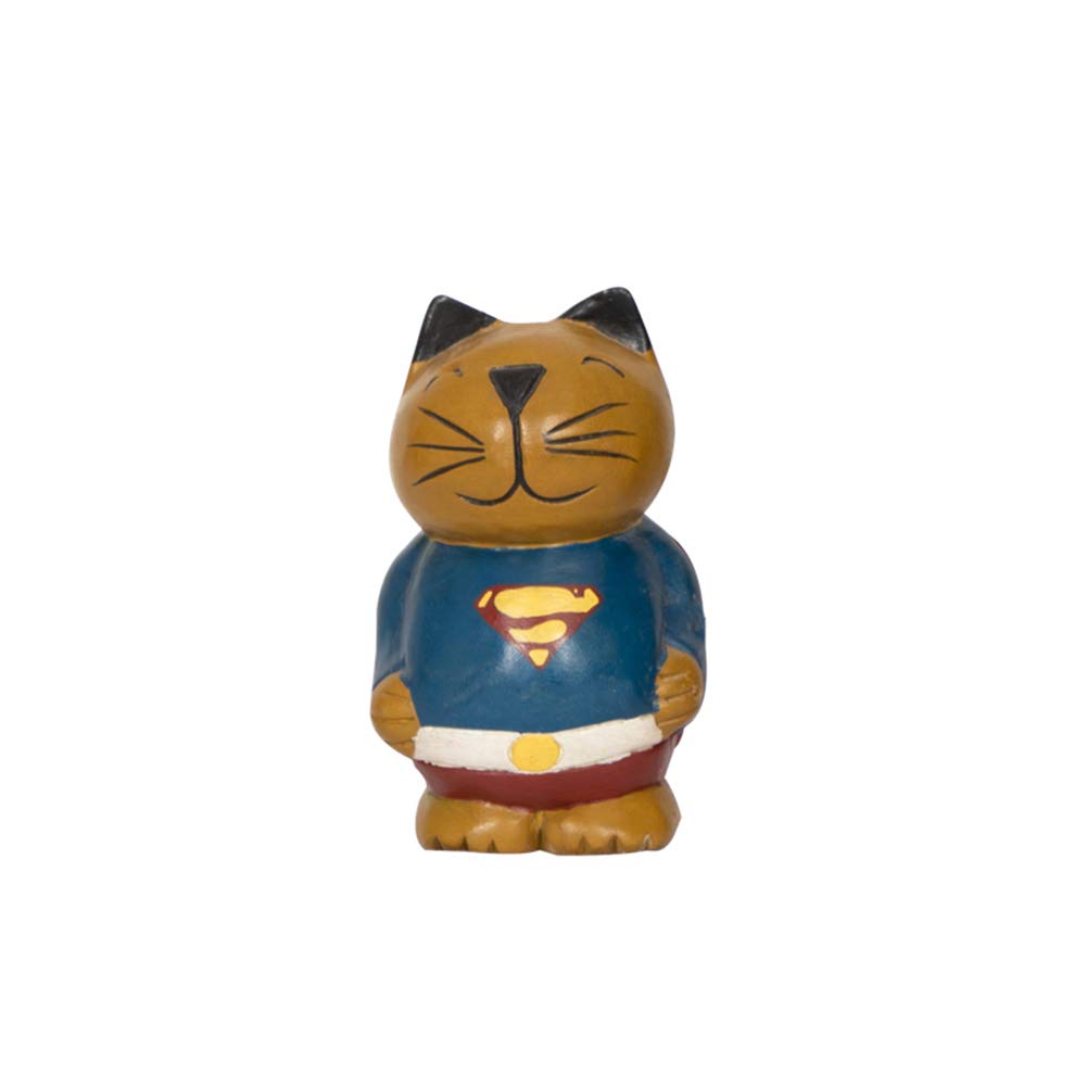 Amazon.co.jp: スーパーマン猫像彫刻装飾、無垢材工芸品家の装飾複雑な