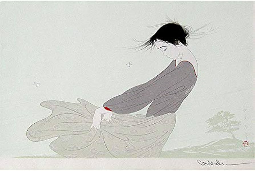 Amazon.co.jp: 中島潔『風のかなた』木版画 人物画 女性画 美人画 童画