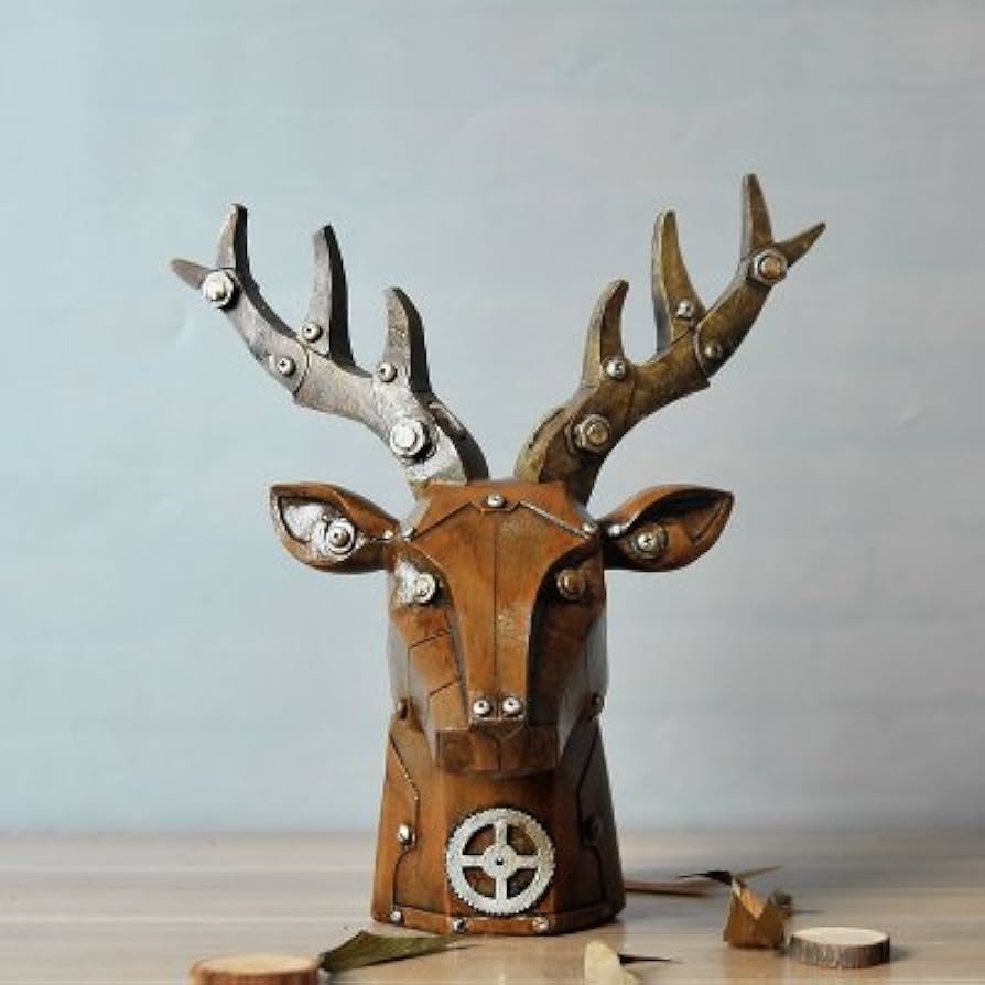 Amazon.co.jp: 【Woliwowa】 置物 アンティーク調 ロボット風 鹿の 頭