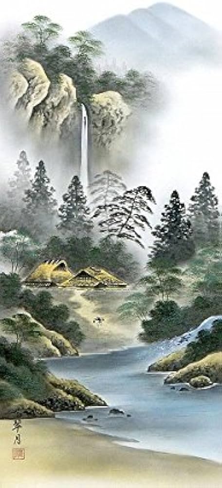 Amazon.co.jp: 小林翠月『彩色山水』日本画 ・掛け軸・風景画・【真筆