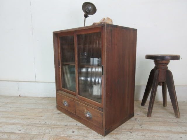 Amazon.co.jp: 古い木味モールガラスの2杯引き出し収納棚G28