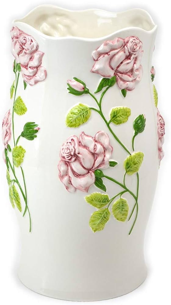 Amazon｜傘立て 陶器 ポルトガル製 薔薇レリーフ ホワイト ピンク