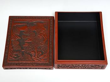 Amazon.co.jp: 仙台堆朱楼閣山水図硯箱彫漆木工芸漆工芸漆芸天然木漆器