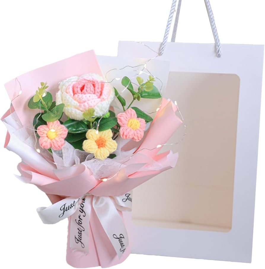 Amazon｜ニットフラワーブーケ ハンドメイド 枯れないお花束 かぎ針