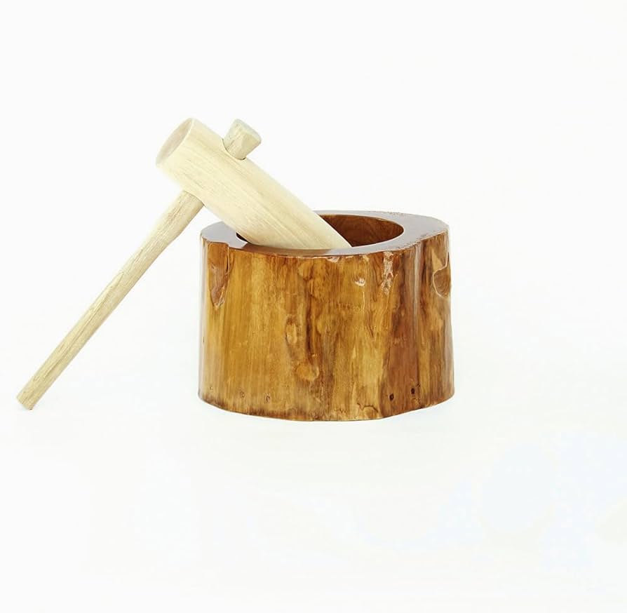 Amazon | 餅つきセット 8合用 木製ミニ臼＋キネ1本（もちつき うす き