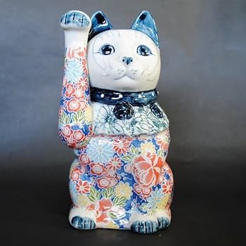 Amazon.co.jp: 瀬戸焼招き猫日本製友禅磁器ホワイト柄(小)17.5㎝右手