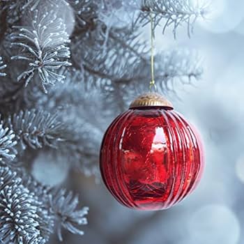 Amazon.co.jp: 4個セット 赤い水銀ガラスオーナメント (3.15インチ 溝