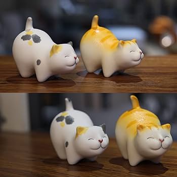 Amazon.co.jp: 漫二家 猫 置物 猫の置物 1300°高温焼成 陶器 三毛猫