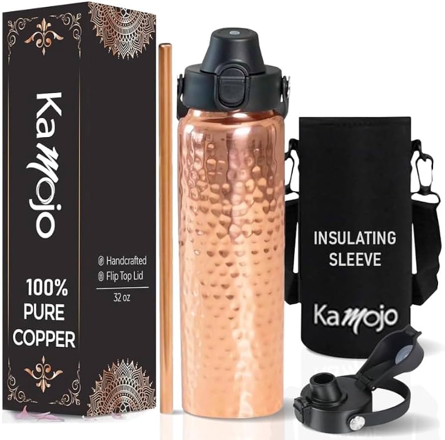 Amazon.com: Kamojo Copper Water Bottle for Drinking - Hammered 100