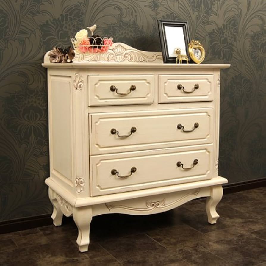 Amazon｜アンティーク調 チェスト 3段 幅75cm/アンティークホワイト