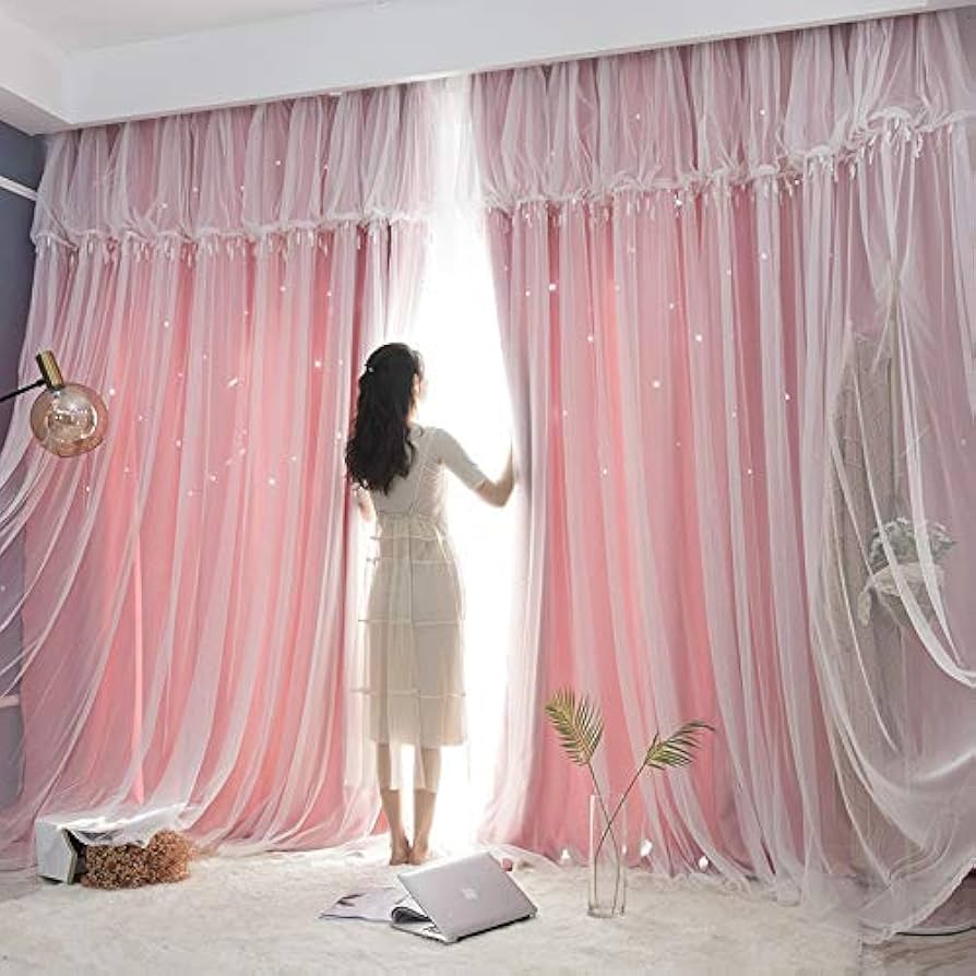 Amazon｜Kouso 2枚入 おしゃれカーテン！透かし彫り星柄 遮光カーテン