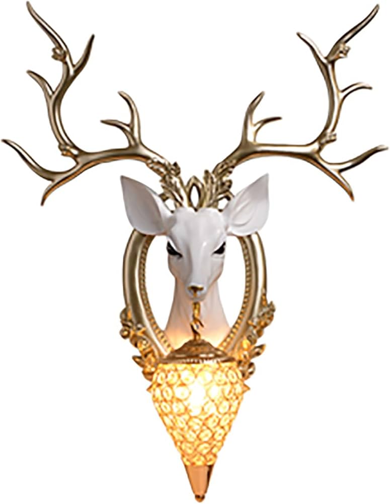 Amazon.co.jp: 鹿の頭の壁の装飾の彫刻 動物の頭 鹿の頭飾り 光あり