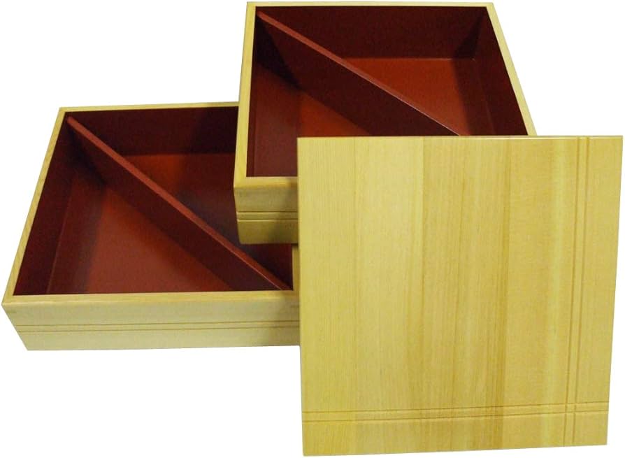 Amazon | 銘木天然木曽ひのき 【木製 重箱・菓子器 2段大】 中朱塗り