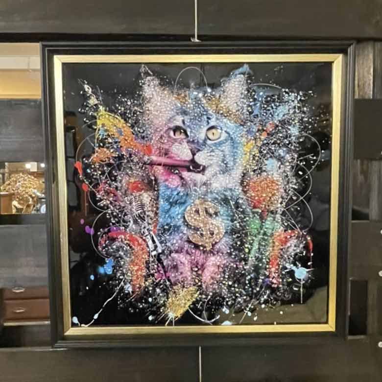 Amazon.co.jp: アートフレーム 猫 絵画 クリスタルピクチャー ゴールド