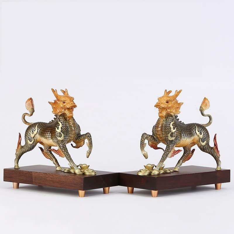 Amazon.co.jp: 風水 麒麟 置物 銅製一対 雌雄 風水 開運 魔除け 聖獣