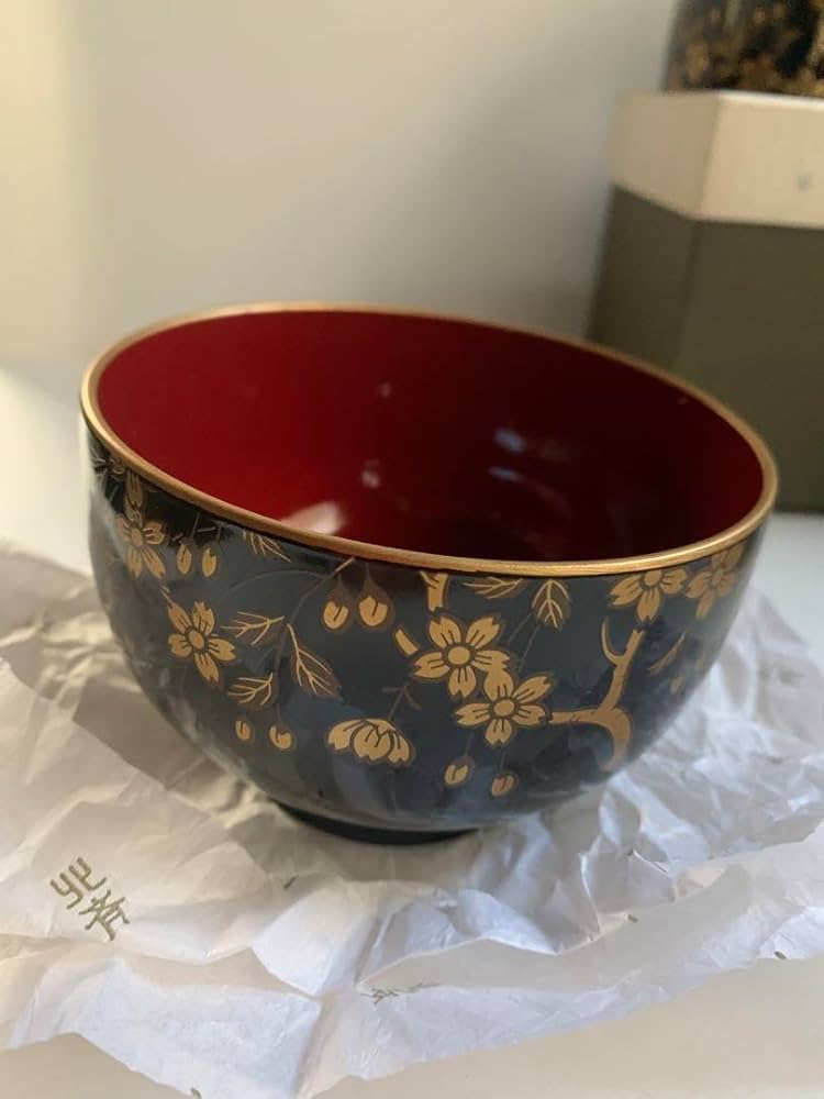 Amazon.co.jp: 高級 山中漆器 北斎 金桜柄 汁椀 5客セット 箱入り