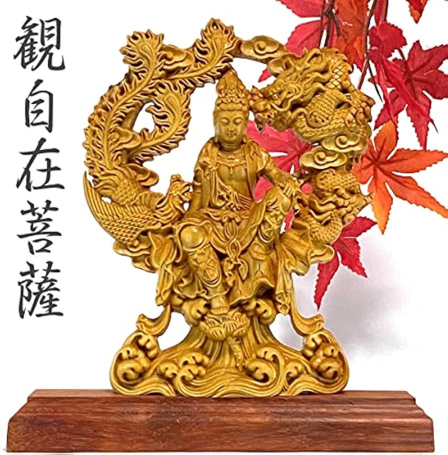 Amazon.co.jp: 龍 鳳凰 観音菩薩 仏像 木像 観世音菩薩 観自在菩薩