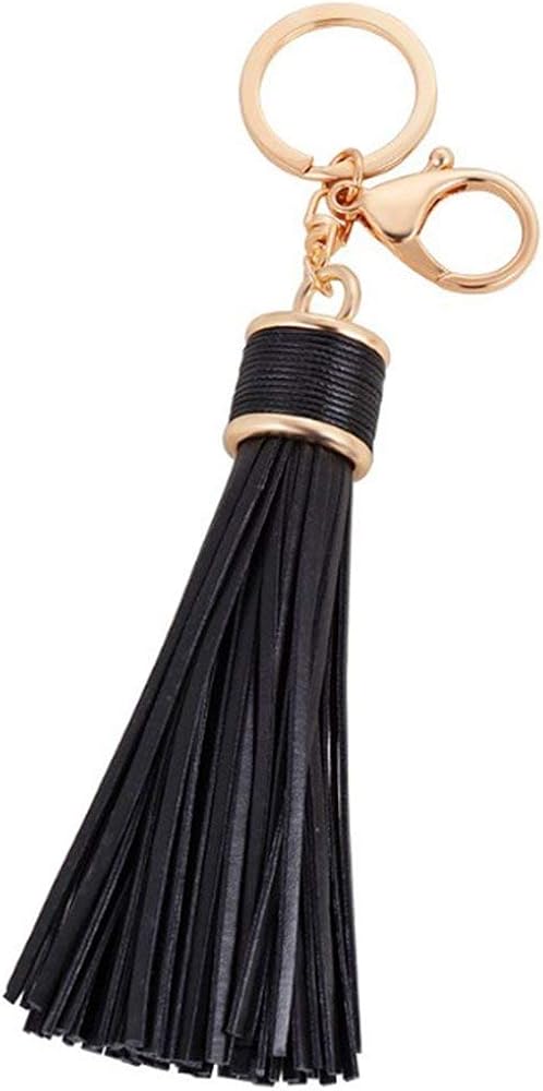 Amazon.co.jp: ブラックチャームレザータッセルキーチェーン