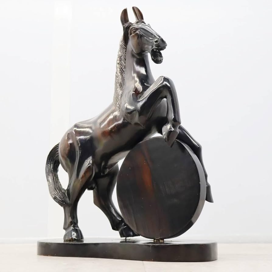 Amazon.co.jp: 高さ45㎝｜天然木跳ね馬の置物木製｜｜縞黒檀無垢材製