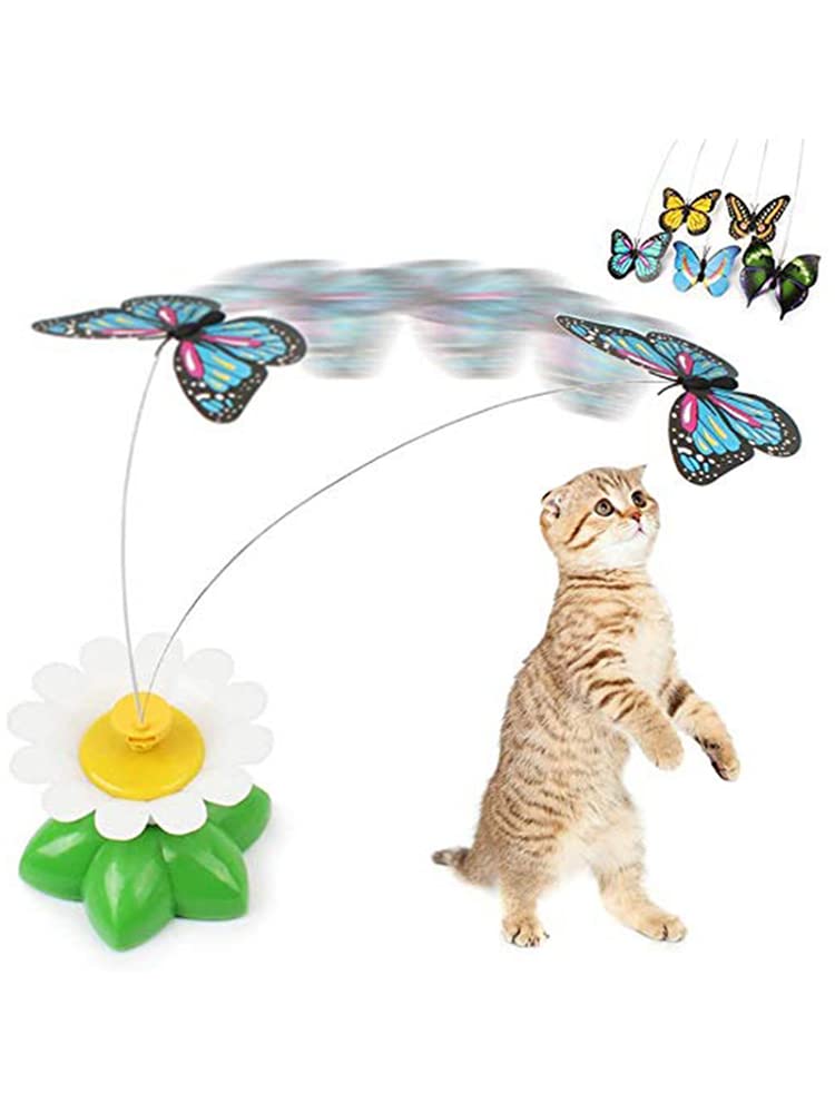 Amazon | 猫おもちゃ 蝶々猫じゃらし 電池式 電動 360度回転 猫遊び