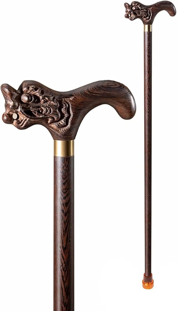 Amazon.co.jp: SEVEEZ 木製の杖、手作りの龍の頭の杖、動物の彫刻が施