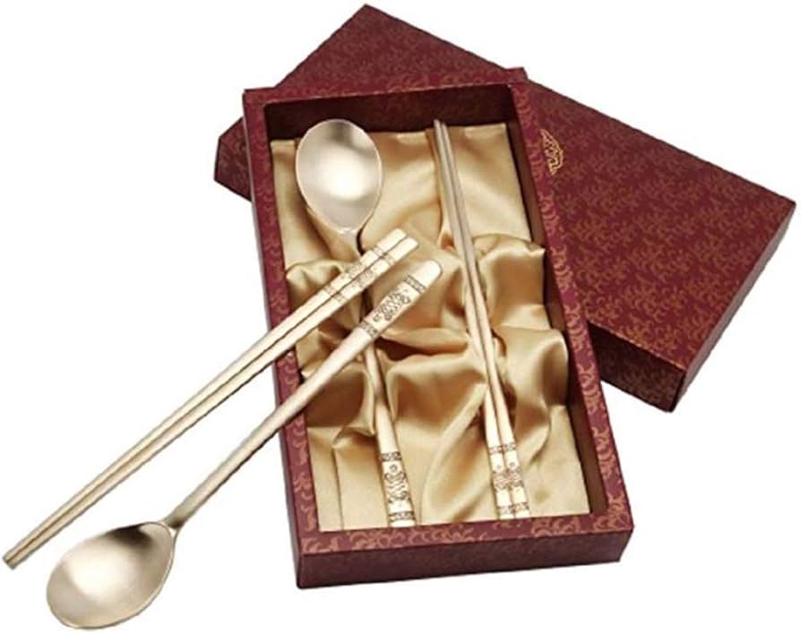 Amazon | GOLDENBELL韓国の伝統的な真鍮雲亀パターンカップルスプーン