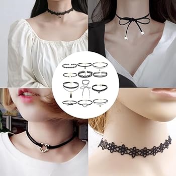 Amazon | [YaoooosF] チョーカー ネックレス 黒 12点セット リリィ