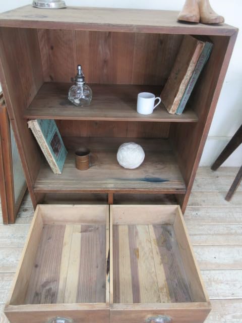 Amazon.co.jp: 古い木味モールガラスの2杯引き出し収納棚G28