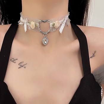 Amazon.co.jp: ハート チョーカー レディース レース 黒 白 地雷系