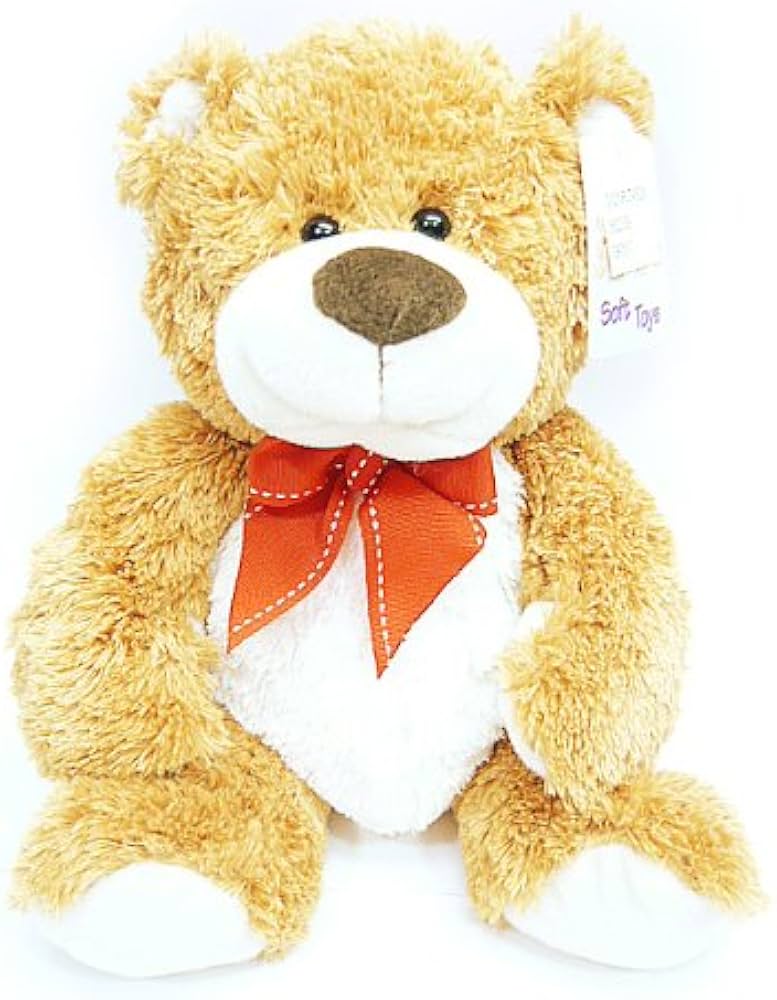 Amazon.co.jp: くまさん ぬいぐるみ 33cm 茶 赤リボン テディベア風