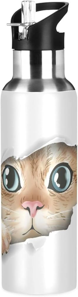 Amazon | Chovvy スポーツボトル ステンレス 600ml 魔法瓶 ネコ 猫