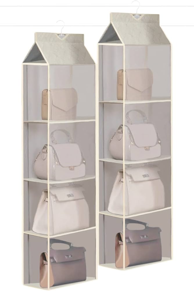 Amazon｜バッグハンガー クローゼット 吊り下げ収納 (4段 ベージュ 2個