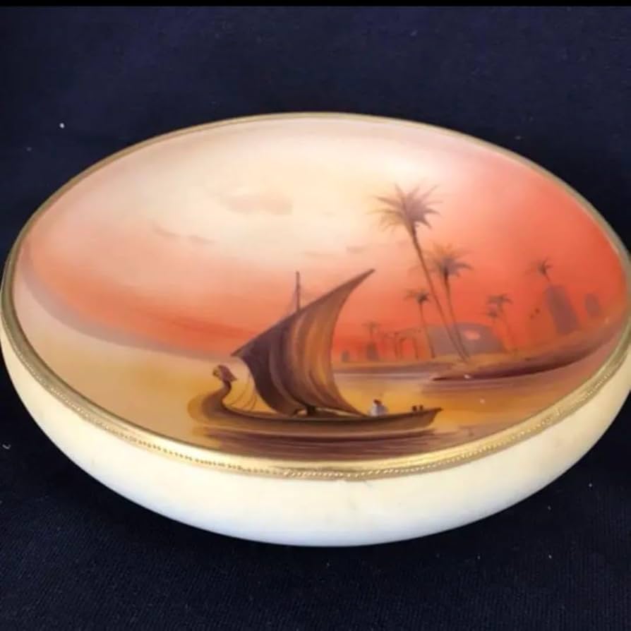 オールドノリタケ 風景画 アラビアンナイト 夕焼け 湖、椰子の木と船