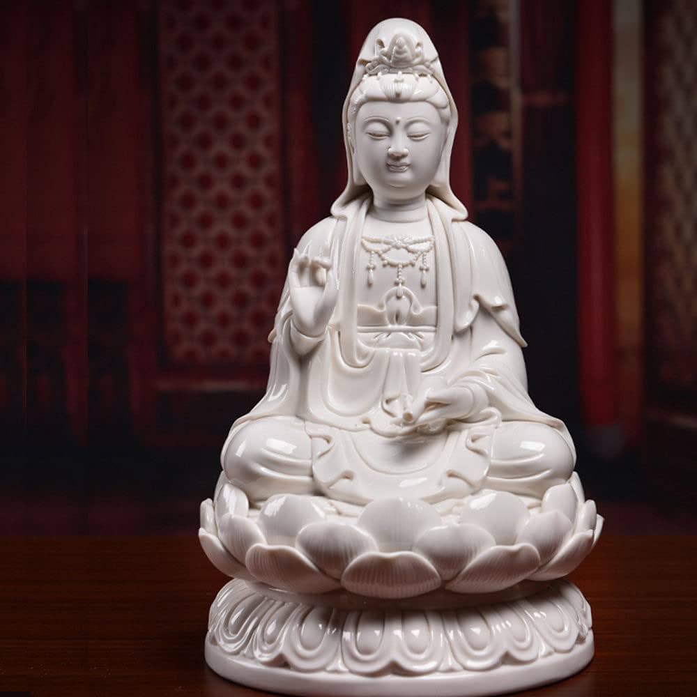 Amazon.co.jp: 白い磁器の彫刻観音、蓮南海観音菩薩像に座って観音菩薩