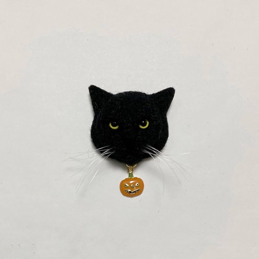 Amazon.co.jp: 羊毛フェルト 猫ミニブローチ 黒猫 ハロウィン カボチャ