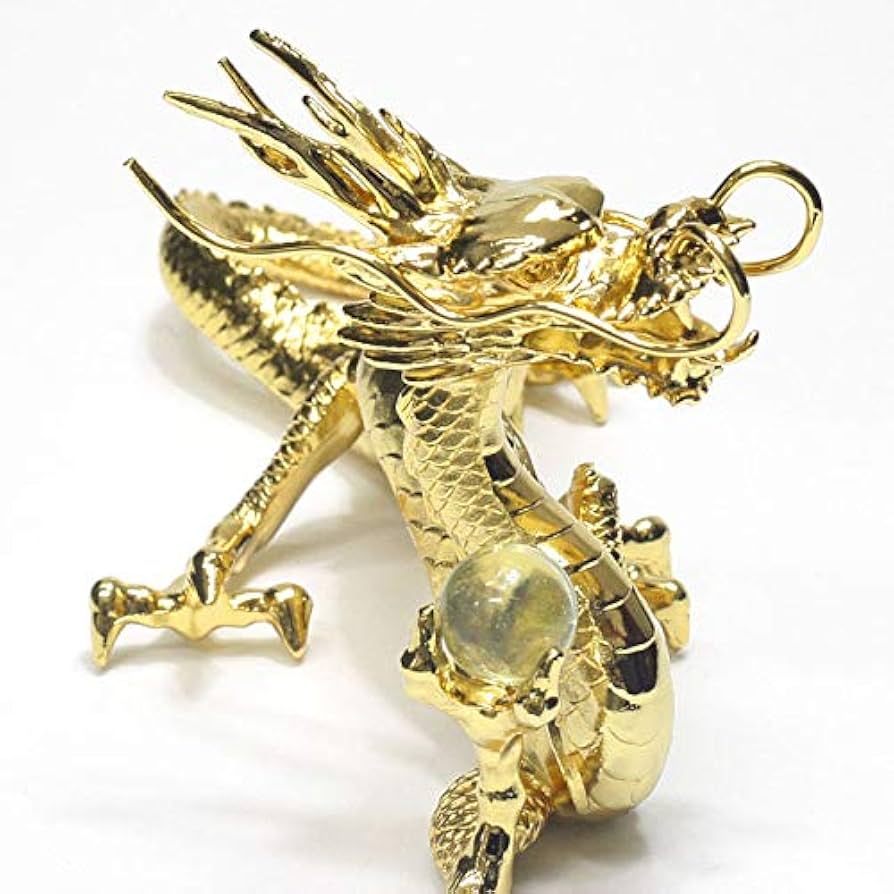 Amazon.co.jp: 龍 金龍 置物 龍の置物24金メッキ製 大サイズ 風水