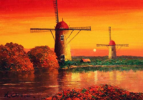 Amazon｜酒井健吉 『風車風景』 油絵・油彩画 SM(サムホール)｜アート