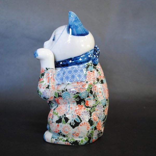 Amazon.co.jp: 瀬戸焼 招き猫 日本製 友禅磁器ホワイト柄(小) 17.5