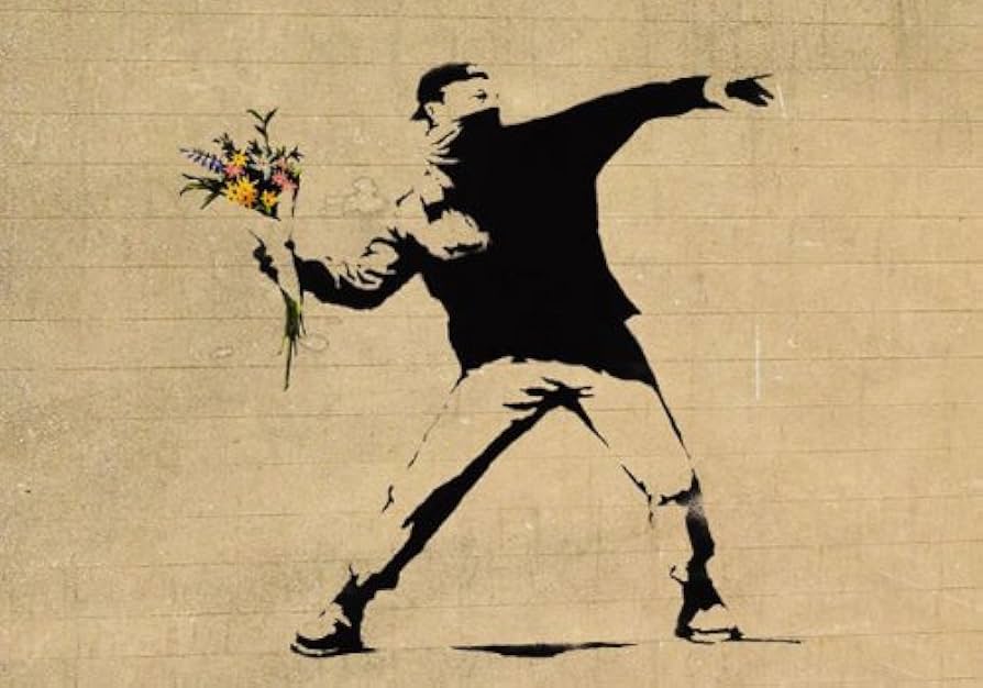 Amazon｜BANKSY バンクシー Flower Thrower Bricks キャンバス アート