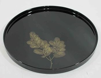 Amazon.co.jp: □輪島塗 前古孝人 木製本漆 『沈金松紋丸盆』 24cm