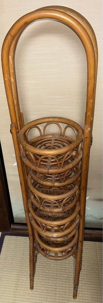 レア 藤 ラタン フラワースタンド 折りたたみ可能 アジアン 昭和レトロ