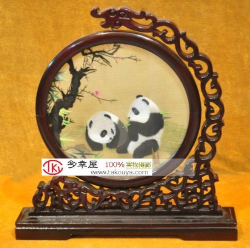 Amazon | 両面刺繍(パンダ） 中華刺繍品 高級置物 蘇州刺繍 中国手工芸