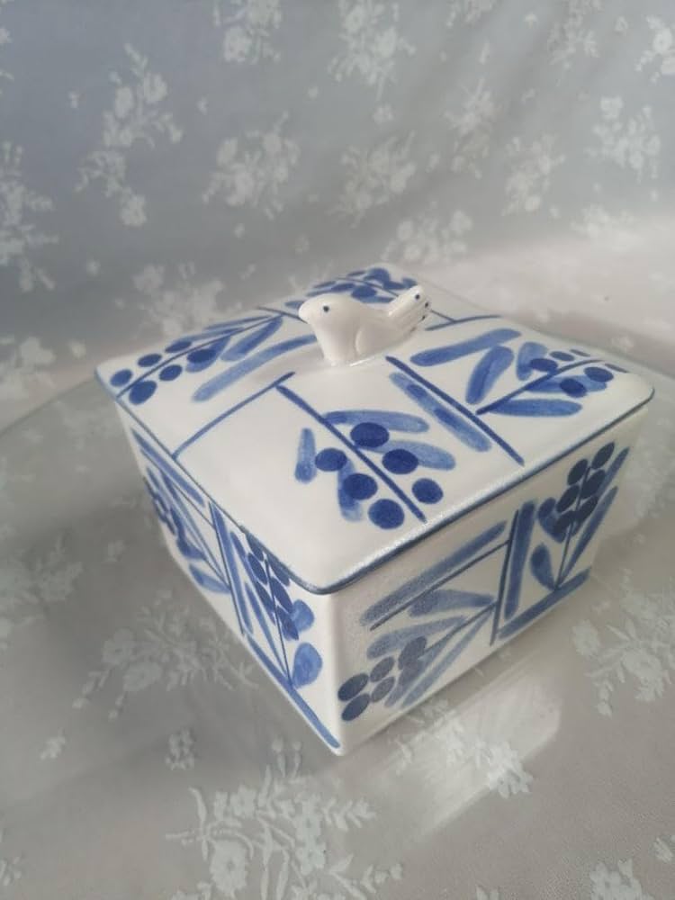 Amazon.co.jp: 砥部焼 容器 草文 小鳥 レトロ 時代物 染付 食パン