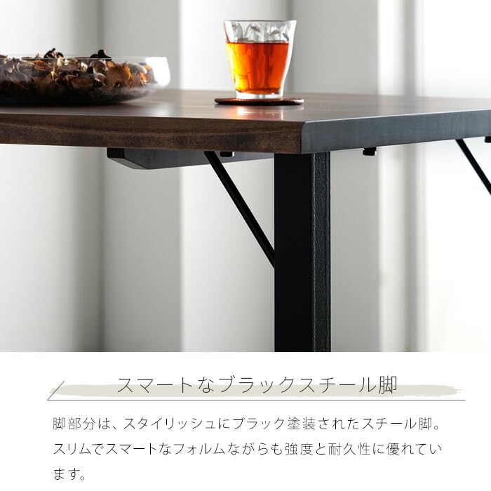 Amazon｜ダイニングテーブル 135 無垢 無垢材 アイアン 脚 ブラック 4