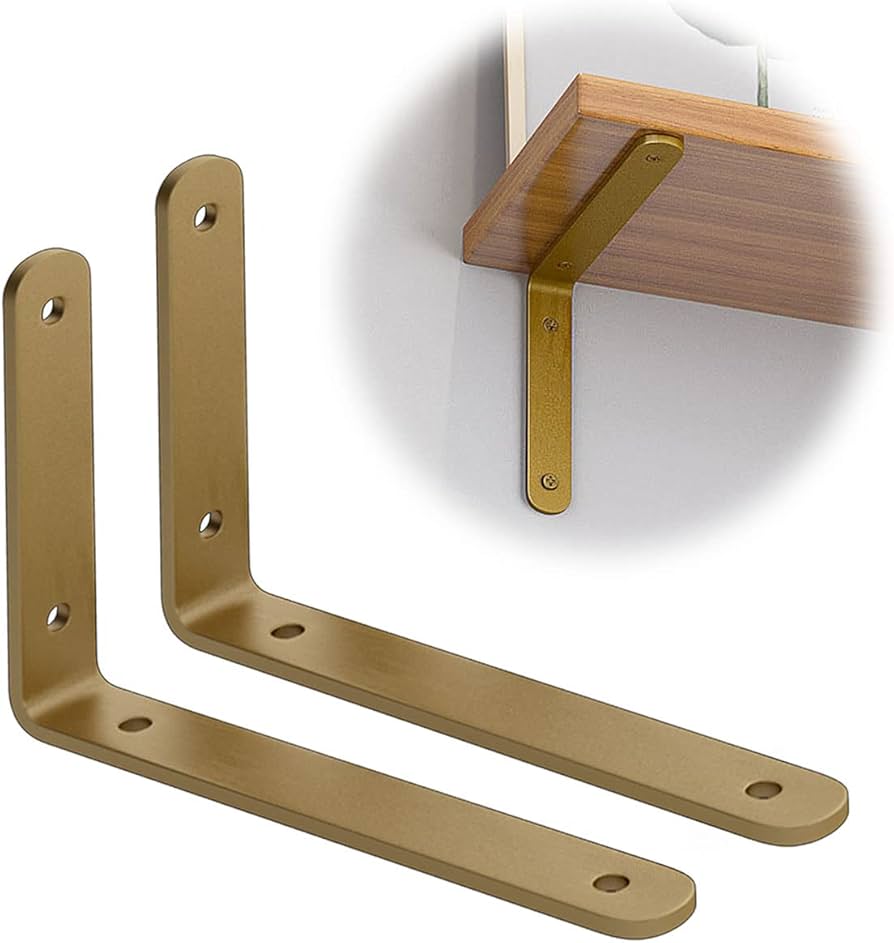 Amazon.co.jp: L字金具の金属製棚受け金具（2個）、金の直角ブラケット