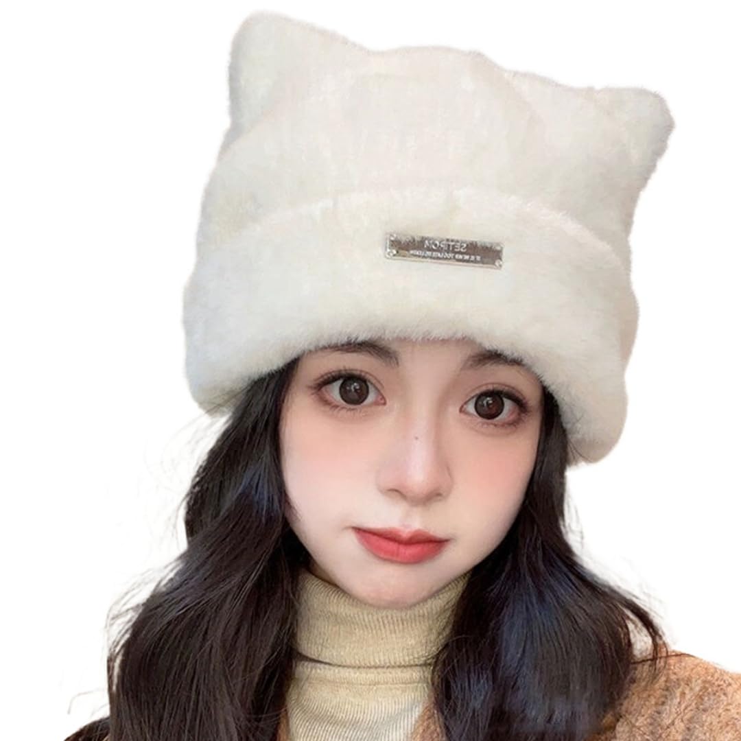 Amazon.co.jp: ニットキャップ 猫耳 防寒帽子 ネコ耳 かわいい 厚手