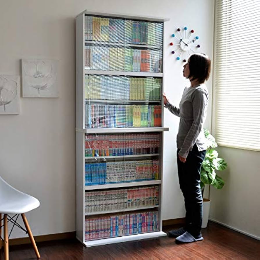 Amazon｜コミック収納 本棚 ガラス扉付き 書棚 ガラス 扉付 扉 薄型