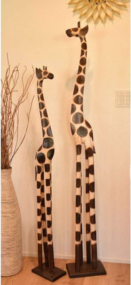 Amazon.co.jp: KANMURYOU バリ島 木彫りきりん 2体セット 置物