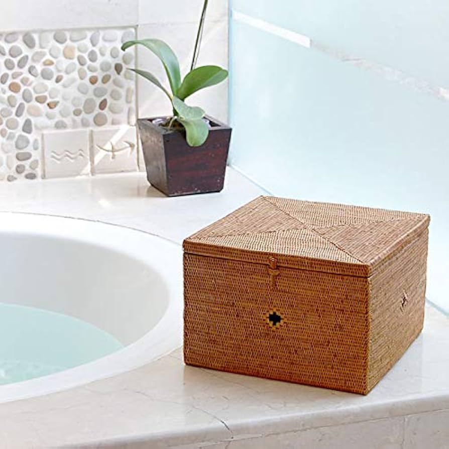 Amazon.co.jp: 【アジア工房】アタで編まれた大きなフタ付きボックス型