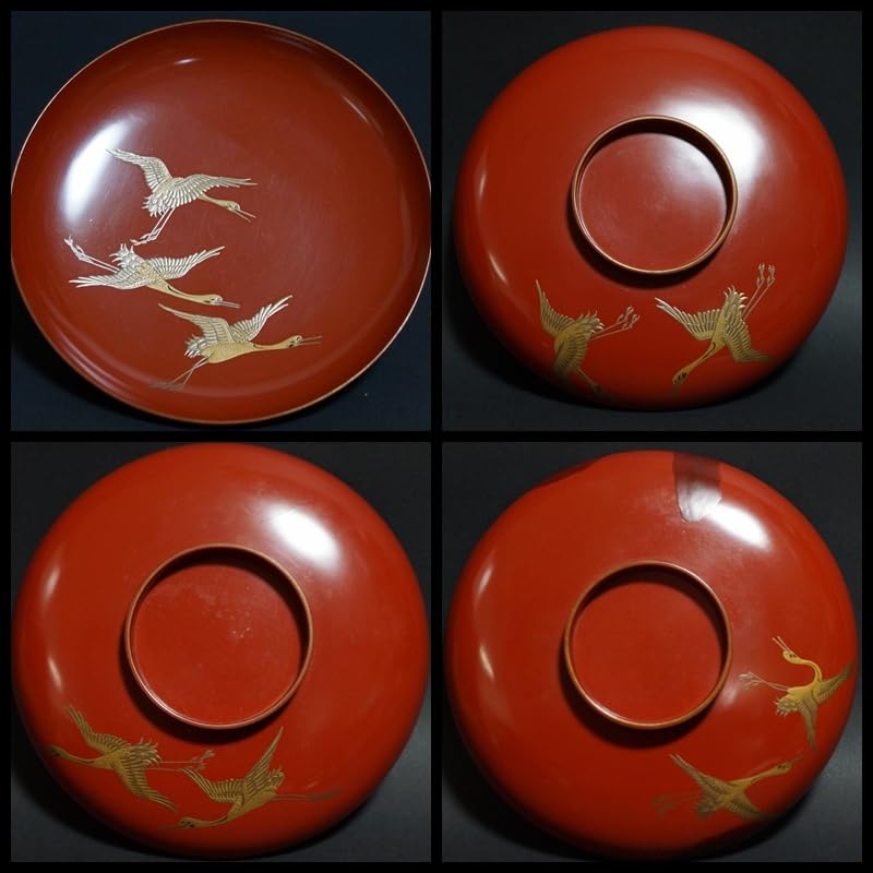 Amazon.co.jp: 明治期輪島塗極上金蒔絵『飛鶴』盃台三ツ組盃揃木製漆